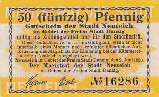 Danzig Neuteich 50  Goldpfennig 1920
